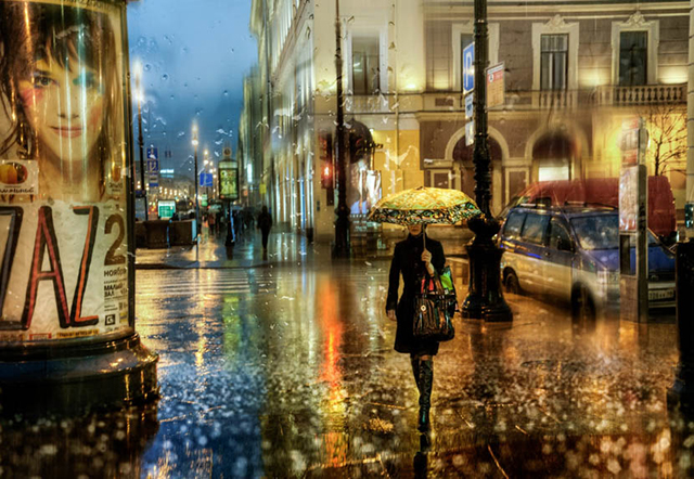 Eduard Gordeev创意摄影：宛若油画的雨中城市