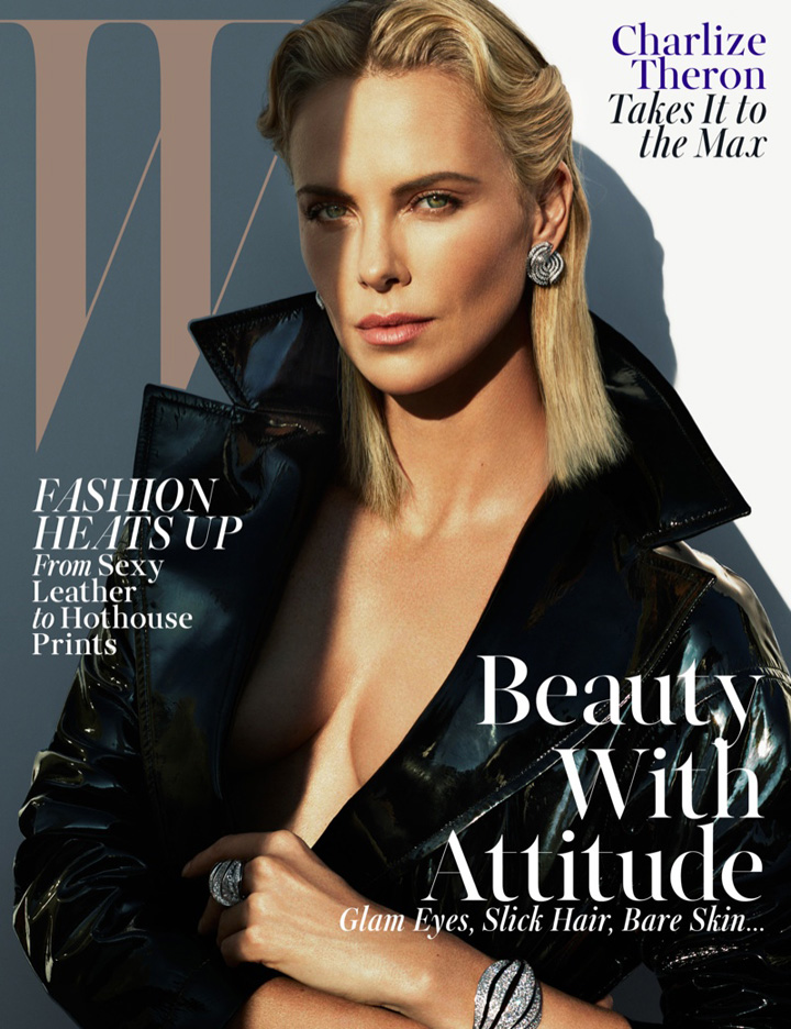 Charlize Theron 身穿性感皮衣登《W》欧美杂志封面