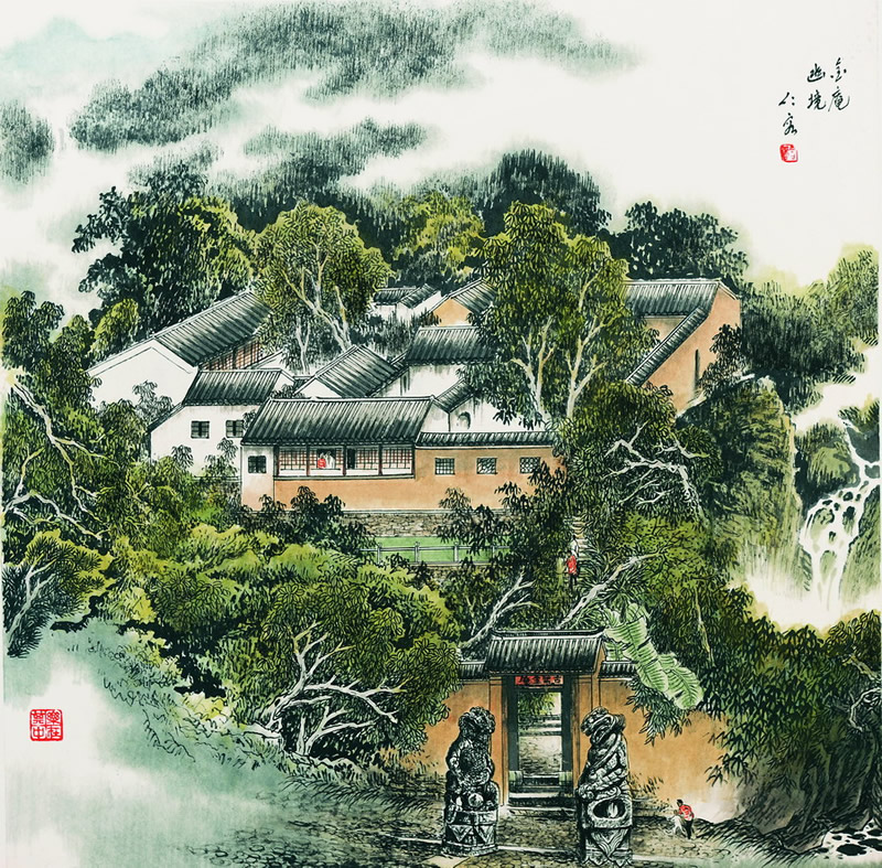 曹仁容国画作品:苏州园林名胜图