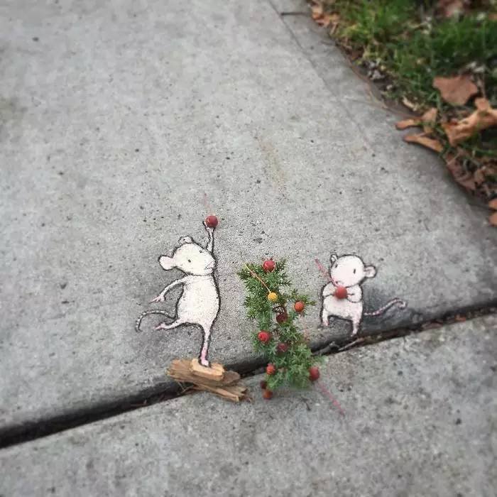 粉笔画艺术大师David Zinn 他靠一支粉笔在路上养了29年动物