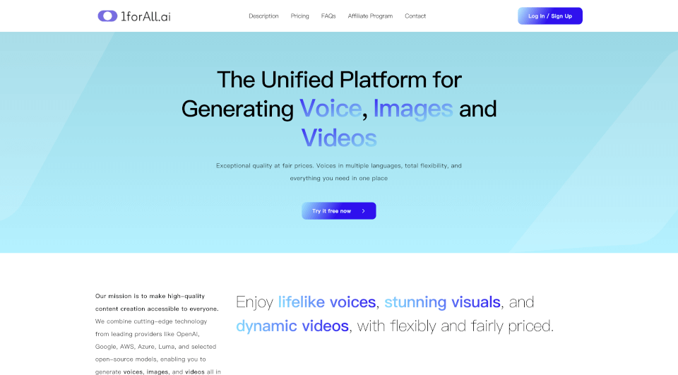 1forAll：AI语音图片视频三合一创作平台