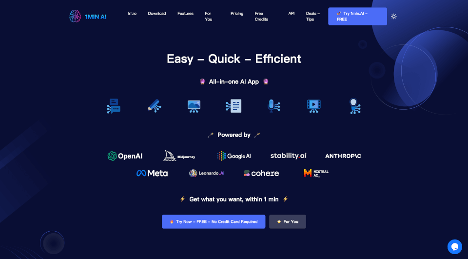 1minAI：全能AI工具，免费高效解决创意需求