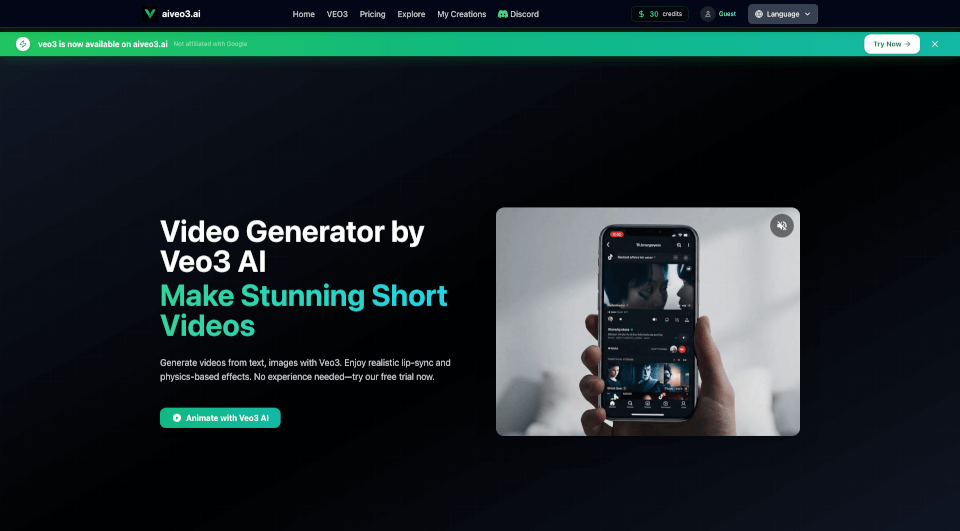 Veo3AI：8秒生成高清短视频，文字图片一键变动态