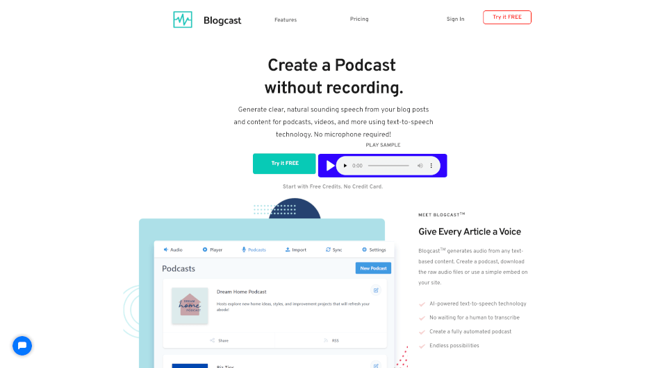 Blogcast：AI文本转语音工具，轻松生成自然流畅的音频