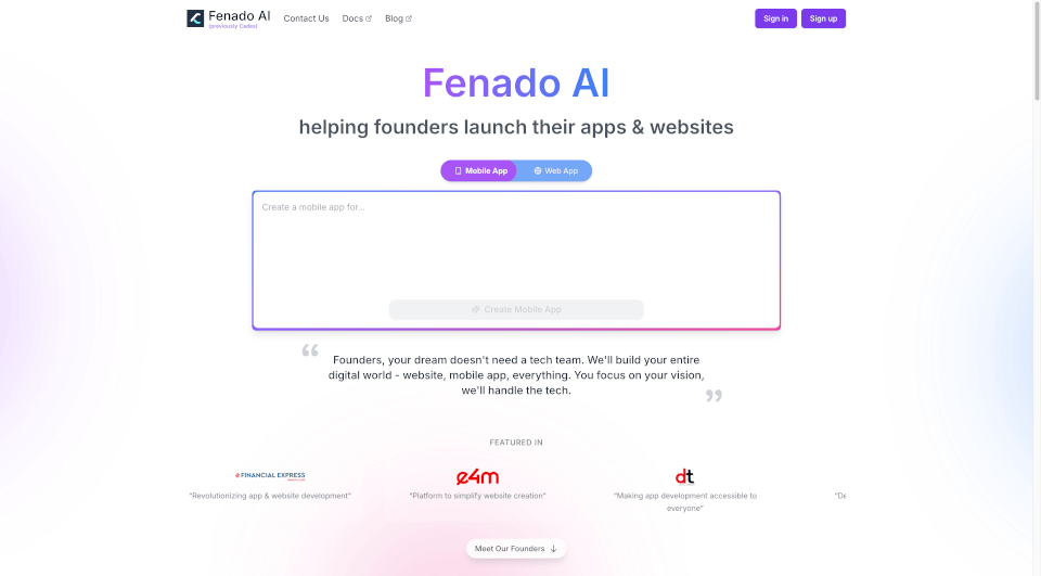 FenadoAI：无需编程，快速构建应用和网站