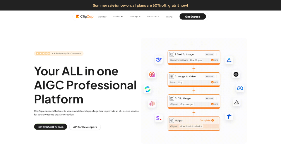 ClipZapAI：一键生成视频的AI工作流平台，限时6折！
