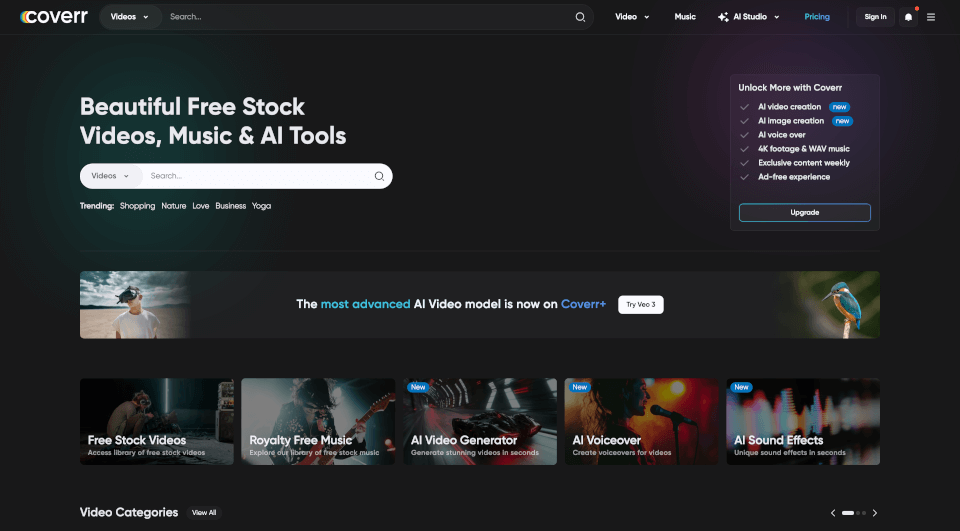 免费高清视频素材库：Coverr免版权下载