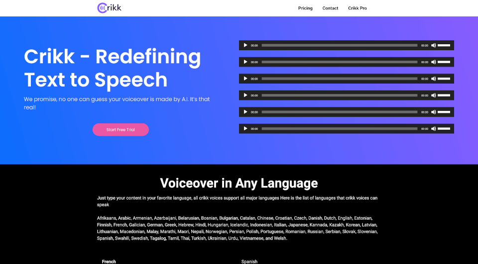 Crikk-强大的文本转语音工具：让您的语音合成听起来如同真实人声