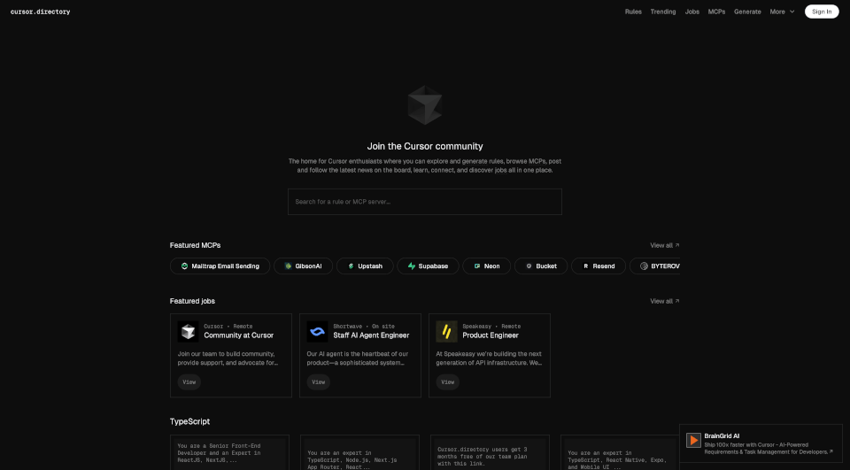 CursorDirectory：开发者的规则库与MCP服务器指南