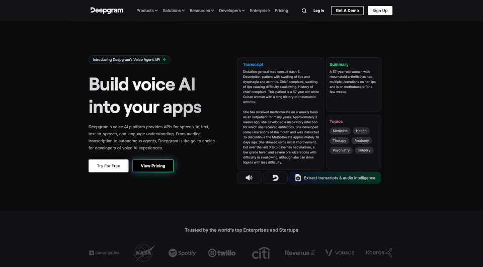 Deepgram语音AI：实时语音转文本与文本转语音API