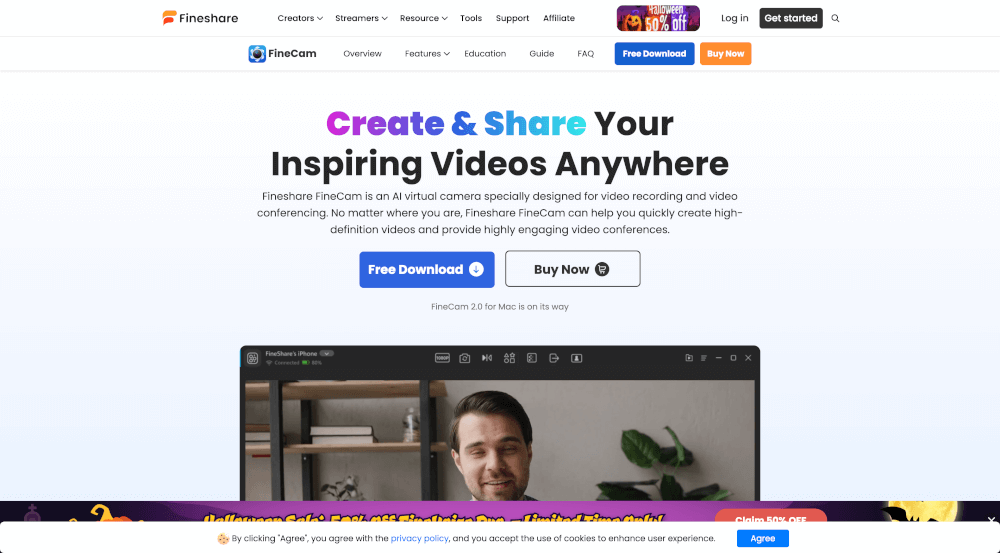 FineshareFineCam：AI虚拟摄像头，轻松创建高清视频