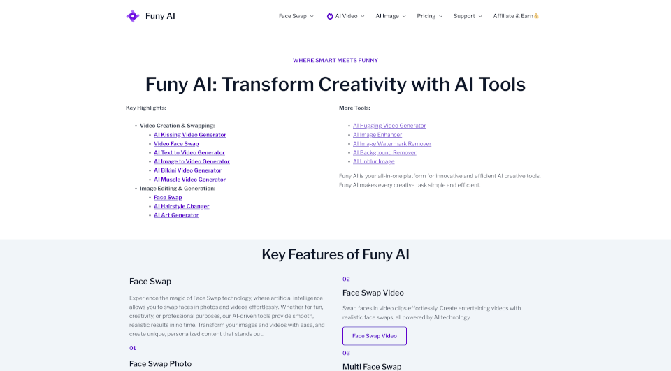 FunyAI：免费AI视频生成、换脸、修图，一键搞定创意
