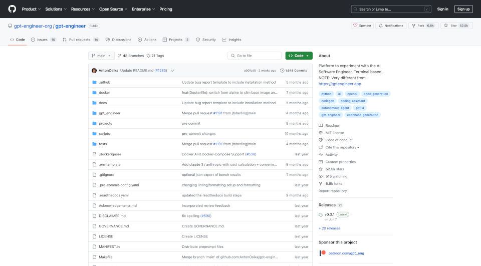 gpt-engineer：通过自然语言生成和优化代码的开源工具