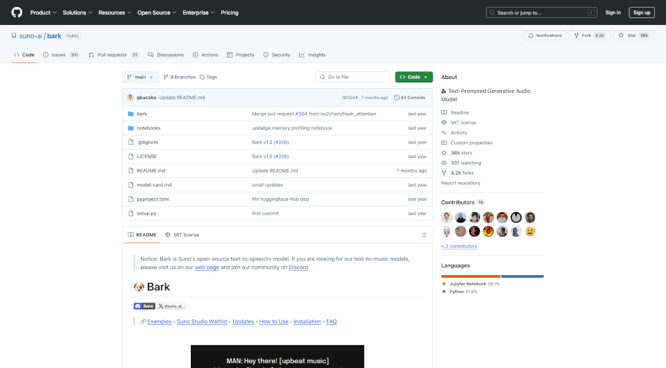 Bark：开源文本生成音频模型，支持多语言和多样化音频生成