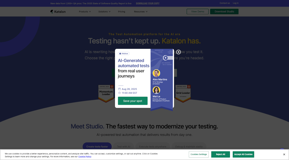 Katalon：AI增强的测试自动化平台，一键提升软件质量