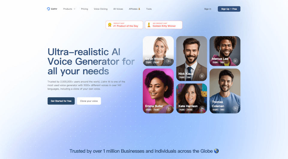 Listnr：超逼真AI语音生成器，支持140+语言和语音克隆