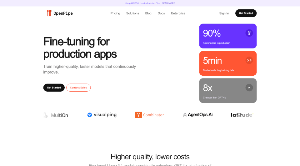 OpenPipe：低成本AI模型微调平台，提升生产效率和性能