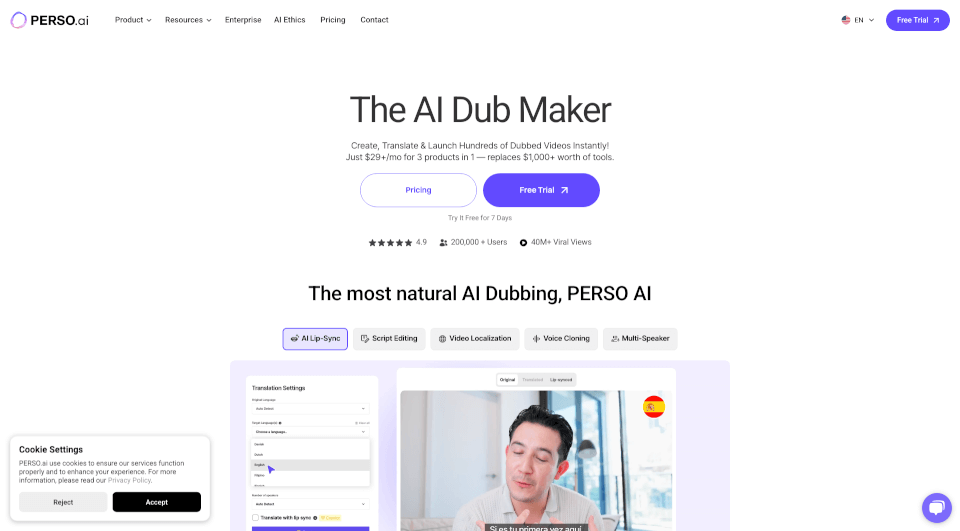 PERSO.ai：自然AI配音工具，一键视频本地化
