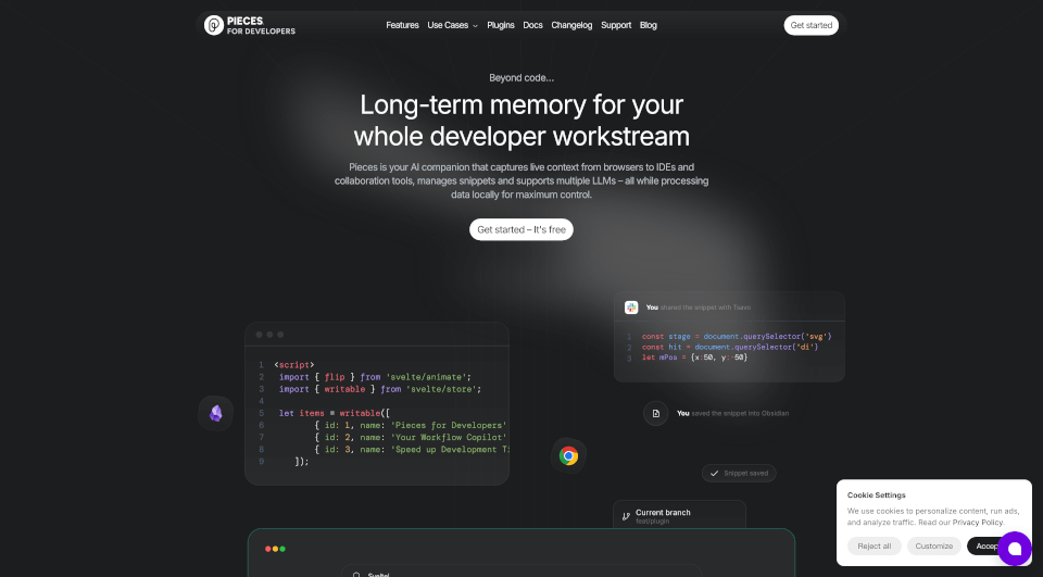 Pieces：提升开发效率的AI助手，支持多平台和隐私保护