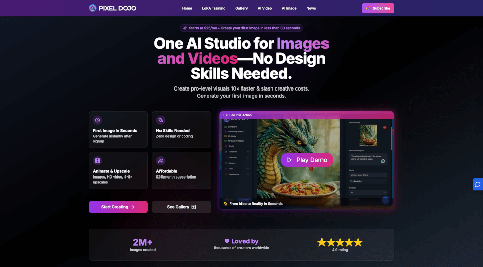 PIXELDOJOAI图像生成器：30秒搞定专业设计，月费25美元起