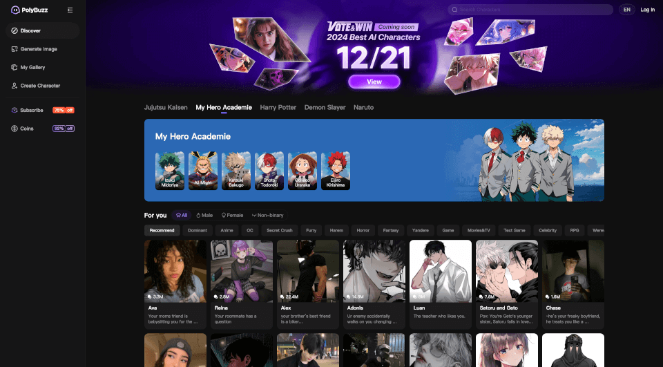 PolyBuzz：免费的AI角色聊天平台