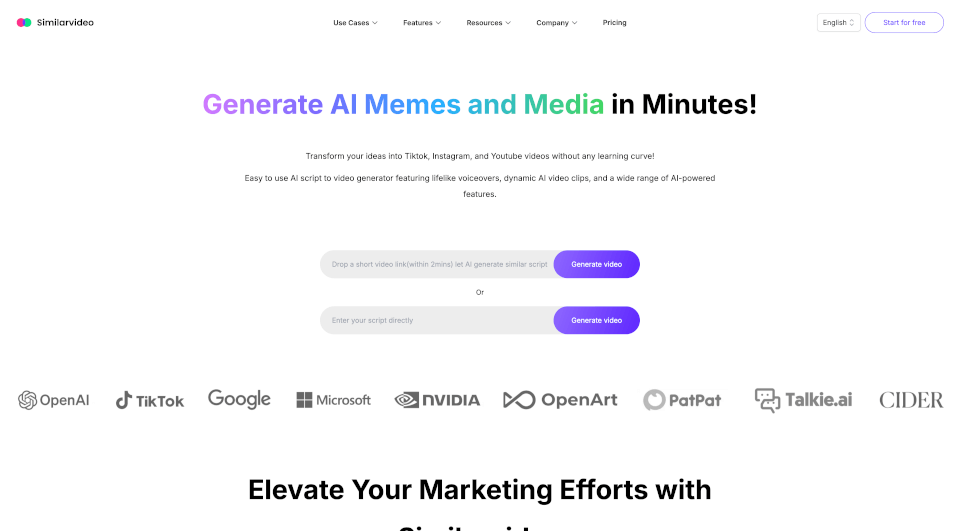 Similarvideo：快速生成病毒式营销视频的AI工具