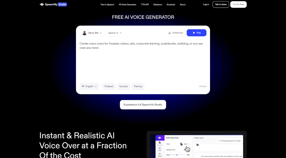 SpeechifyAI语音生成器：1000+逼真语音，支持200+语言