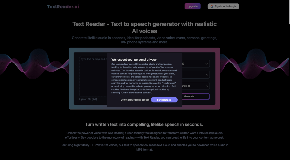TextReader：免费文字转语音生成器，支持多语言和自然语音