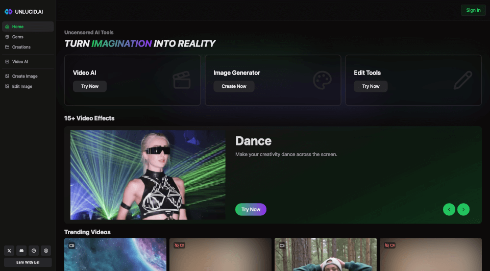 UnlucidAI：免费无限制的AI视频与图像创作工具