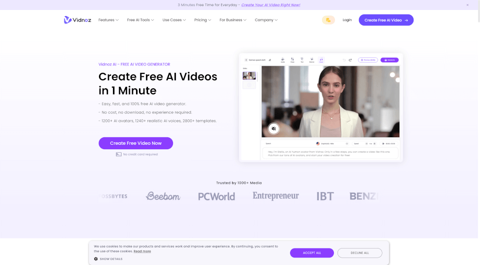 VidnozAI：免费AI视频生成工具，10倍速创作