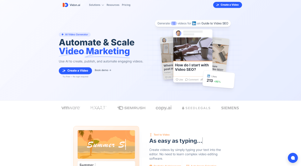 Vidon.ai：AI一键生成视频，3分钟搞定社交媒体营销