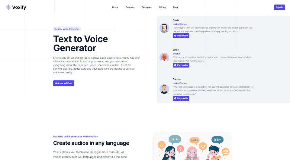 Voxify：450+种AI语音生成器，支持120多种语言