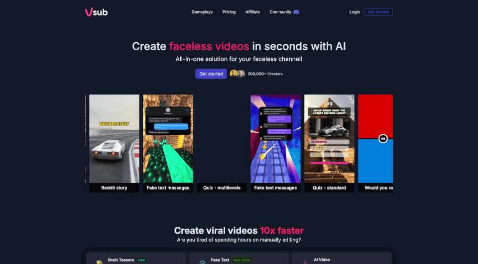 Vsub：AI无脸视频生成工具，快速制作高质量内容