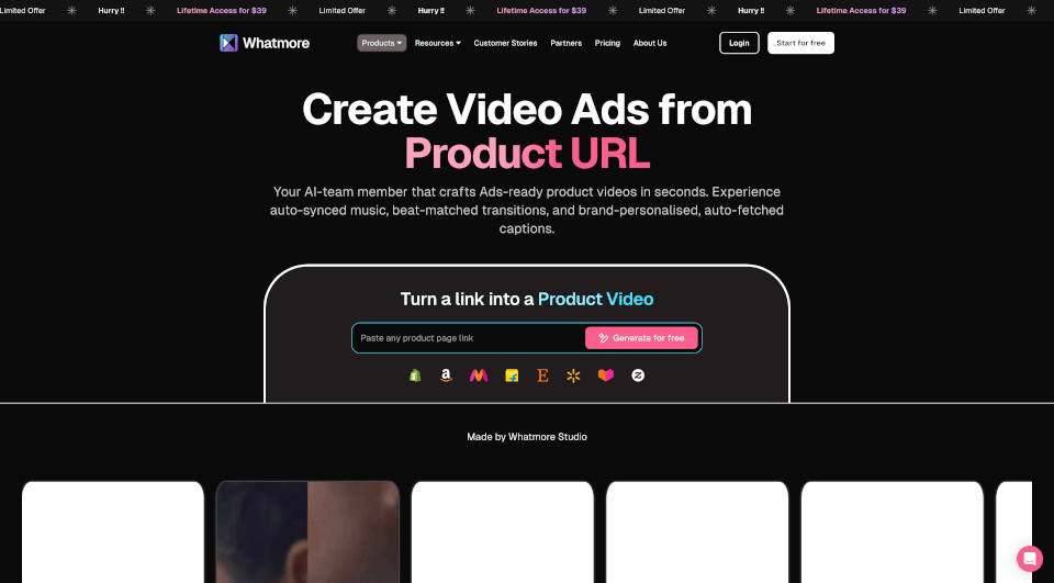 WhatmoreStudio：免费AI视频生成工具，轻松创建Shopify广告