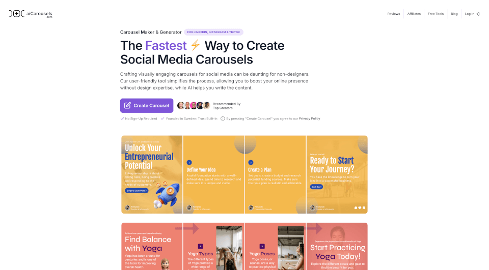 aiCarousels：快速创建社交媒体轮播图的免费工具