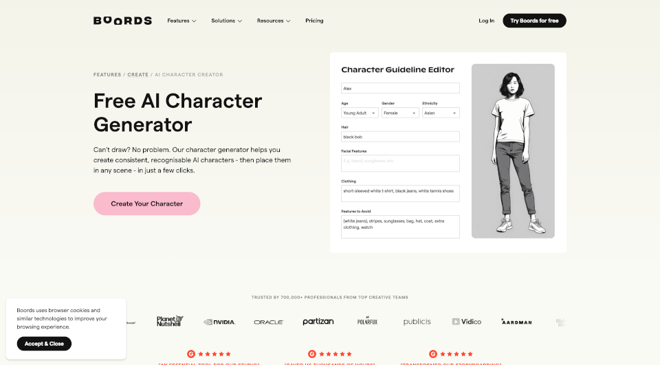 BoordsAI角色生成器：快速创建一致角色与故事板