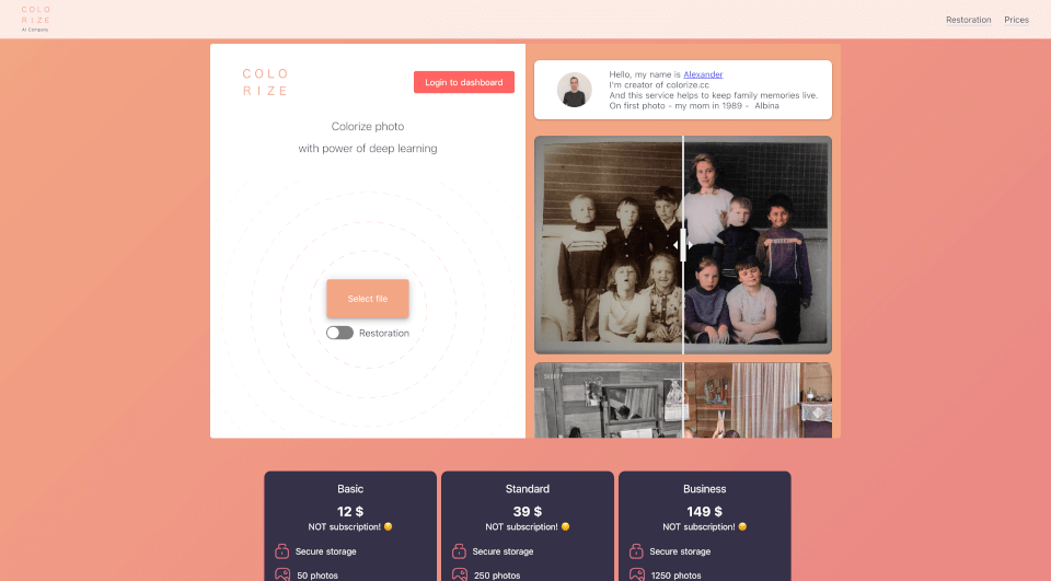Colorize.cc：用AI技术为黑白照片上色，保留家庭回忆