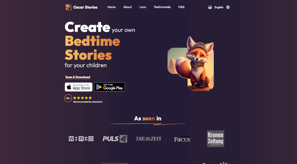 OscarStories官网：个性化儿童睡前故事应用