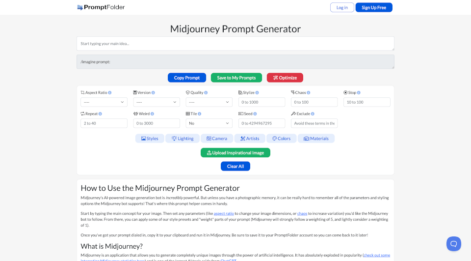MidjourneyPromptGenerator：轻松创建完美提示词，生成独特AI图像