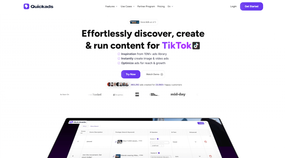 Quickads：30秒生成AI广告，提升广告点击率