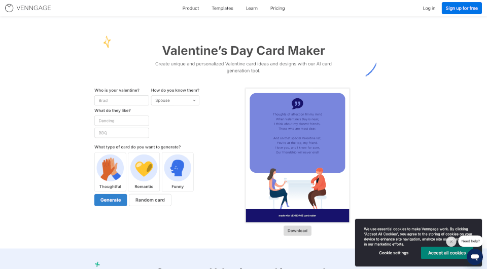 Venngage：AI情人节贺卡生成器，轻松制作个性贺卡
